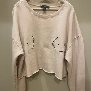 Forever 21, Stand Up to Cancer Crop Boob Crewneck Sweater, Size 1X